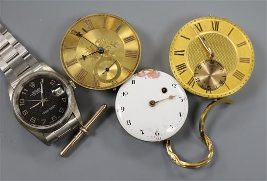 Three assorted pocket watch movements including Henry Berthoud?, etc.